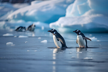 Obraz premium penguins floating on ice