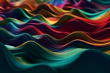 Multicolored abstract waves in 3D with copy-space. Generative AI