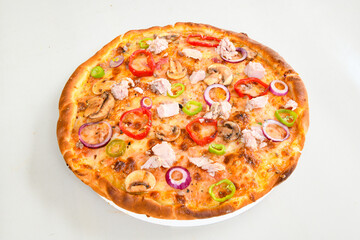 Delicious mixed pizza with rich content. Menu concept of choice and diversity. Karisik pizza