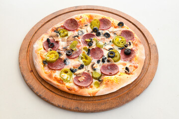 Delicious mixed pizza with rich content. Menu concept of choice and diversity. Karisik pizza