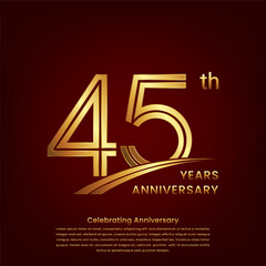 45th Anniversary logo with double line concept design, Golden number for anniversary celebration event. Logo Vector Template