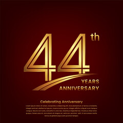 44th Anniversary logo with double line concept design, Golden number for anniversary celebration event. Logo Vector Template
