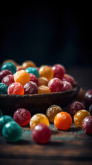 Close-up shot of sweet candies, generative ai
