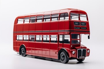 Obraz na płótnie Canvas Isolated red London bus on white background. Generative AI