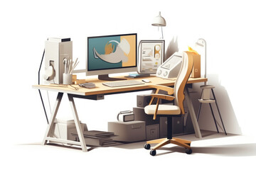 Illustration of an architect's desk on a white background, generative ai