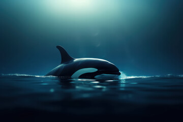Killer whale in the water minimalistic illustration, generative ai