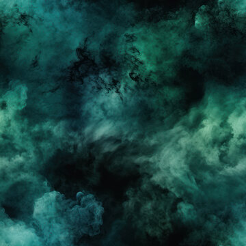 Abstract green blue clouds grunge dark smoke seamless texture, generative ai