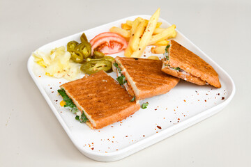 Turkish karisik atom Ayvalik tost ( kasarli bazlama tost) . Sucuklu, Kasarli, kavurmali karisik tost. Flat baked bread toasted