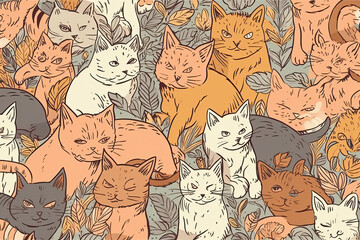 Seamless pattern with cute colorful Kittens. Creative childish pink texture