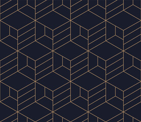 Abstract geometric  hexagonal  graphic design print 3d cubes pattern. Vector seamless  geometric cubes pattern. - 595657790