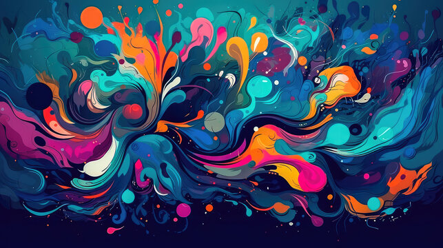 Abstract Background Blue Fantasy Colorful Graffiti. Generative AI