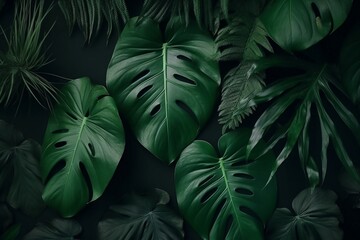 Naklejka na ściany i meble Tropical leaves texture. Abstract Tropical nature leaf green background, palm leave, . Suitable for wallpaper, background, cover.