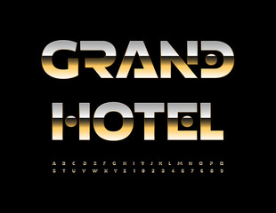 Vector artistic emblem Grand Hotel. Trendy Golden Font. Luxury Alphabet Letters and Numbers set