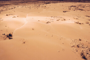 Sand dunes in Las Dunas de Corralejo, Corralejo Natural Park, dramatic cloud formation, Fuerteventura, Canary Islands, Spain. Sand dunes landscape, Corralejo, Fuerteventura, Canary Islands, Spain.