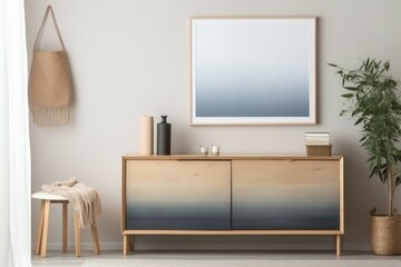 Mockup of a modern minimalist interior. Greyish blue. AI generated, human enhanced