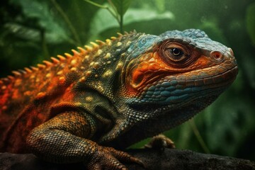 Reptile close-up on a blurred background of nature. AI generated, human enhanced