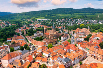 Fototapeta na wymiar Wissembourg (Weißenburg) town in Alsace area, France. Historic Center of Wissembourg, Alsace, France. The picturesque city of Wissembourg in Bas Rhin, Alsace, France.
