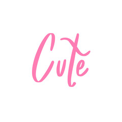 hand written cute in pink. calligraphy hand writing cute text