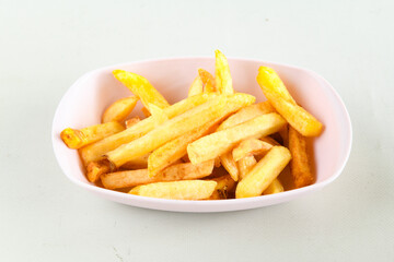 French fries Snack food crispy potato . Fast food or  snacks concept. Patates cips.