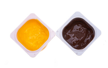 plastic glass of yogurt isolated
