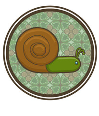 brown and green cartoon snail in a circle