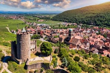 Kaysersberg in Alsace, one of the most beautiful villages of France. Kaysersberg in Alsace in the...