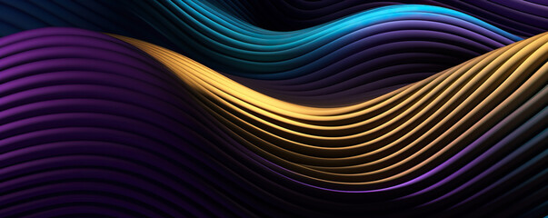 Generative AI abstract image of creative glittering colorful wave curvy line design elements with minimal texture reflecting on isolated on black background