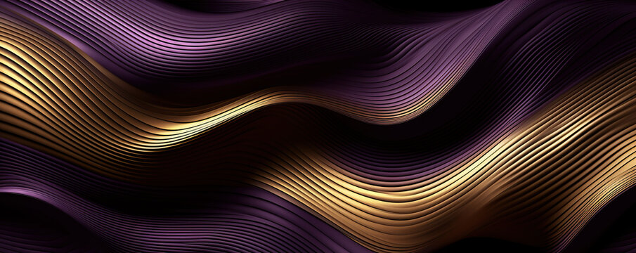 Generative AI abstract image of creative glittering colorful wave curvy line design elements with minimal texture reflecting on isolated on black background