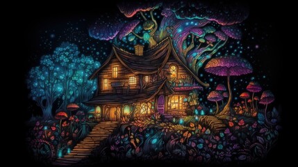 Fototapeta na wymiar Mysterious house in fantasy lands