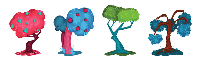 Fantastic Trees with Lush Crown and Trunk Vector Set © Happypictures
