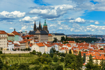 Prague Castle and Lesser Town panorama. View from Petrin Hill. Prague, Czech Republic. View of...
