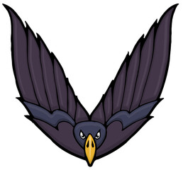 dark purple cartoon raven swooping
