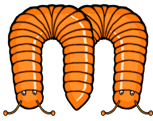 two millipedes forming the letter m