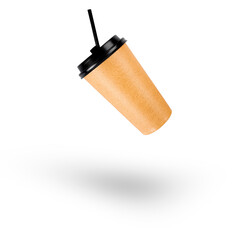 Coffee to go in a disposable cup isolated on a white background