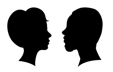 Man and woman face silhouette. Face to face people icons – stock vector