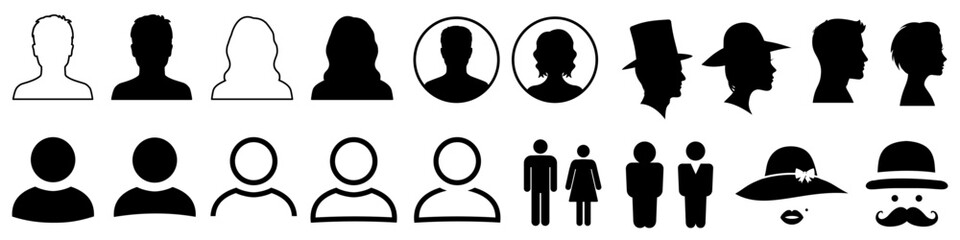User avatar set icons, button male female sign, profile silhouette symbol, flat person man and woman icon – stock vector