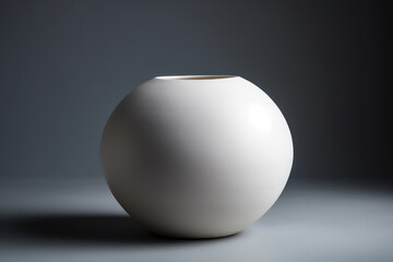 Bulbous, Rounded Ceramic Vase With Matte White Glaze On White Background. Generative AI