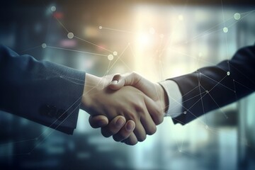 Business people shaking hands for teamwork after a closed merger acquisition, hand shake, ai industry, crypto industry, celebration partnership