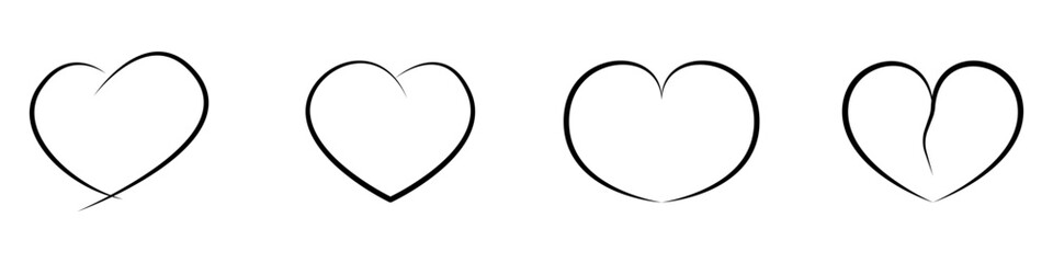 Hearts vector set. Linear outline hearts vector icons. Trendy hearts vector set.