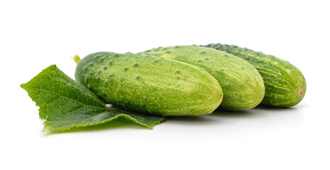 Green cucumbers with leaves.