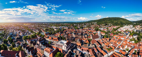 Old city of Ettlingen in Germany with Alb river. View of a central district of Ettlingen, Germany, with Alb river. Ettlingen, Baden Wurttemberg, Germany. - obrazy, fototapety, plakaty
