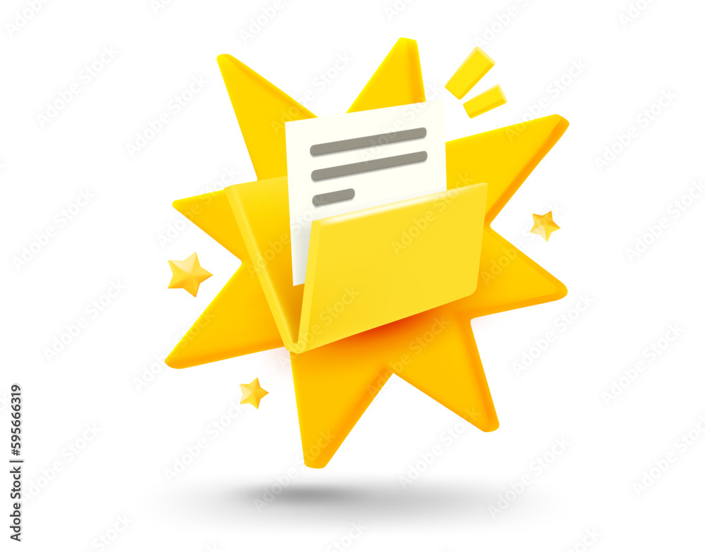 Poster Folder with explosion effect. 3d vector mobile application icon with notification