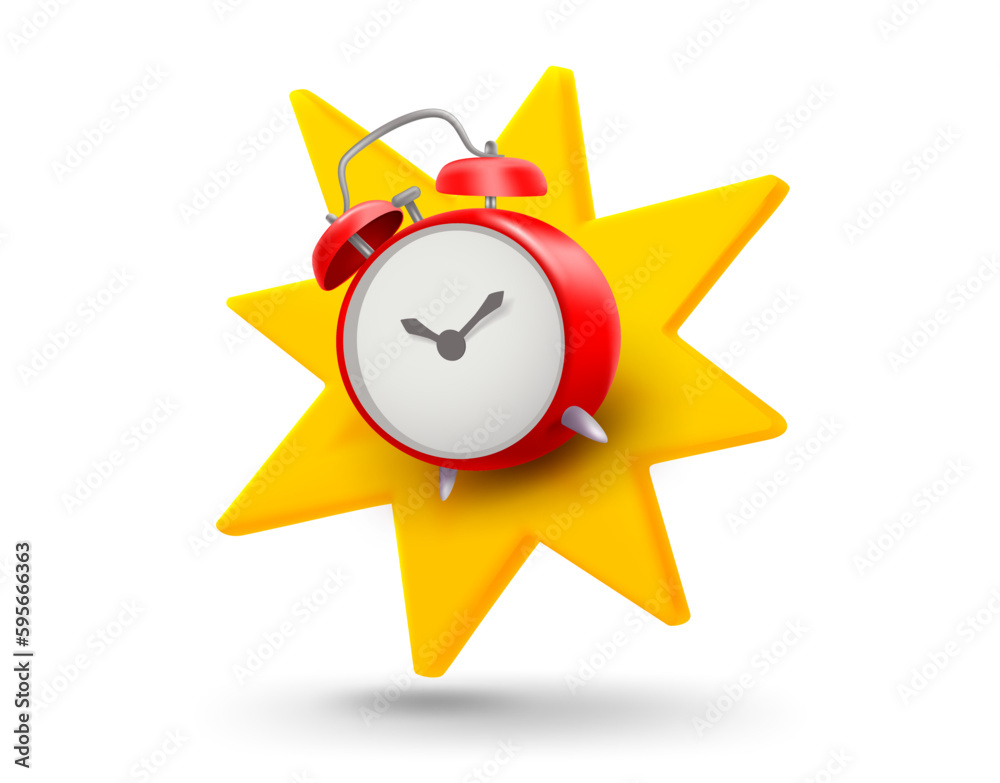 Poster Alarm clock with explosion effect. 3d vector mobile application icon with notification