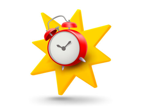 Alarm clock with explosion effect. 3d vector mobile application icon with notification