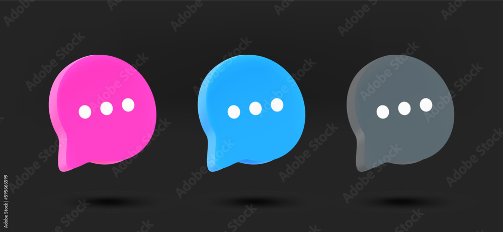 Poster color chat icons collection. 3d vector isolated on black background