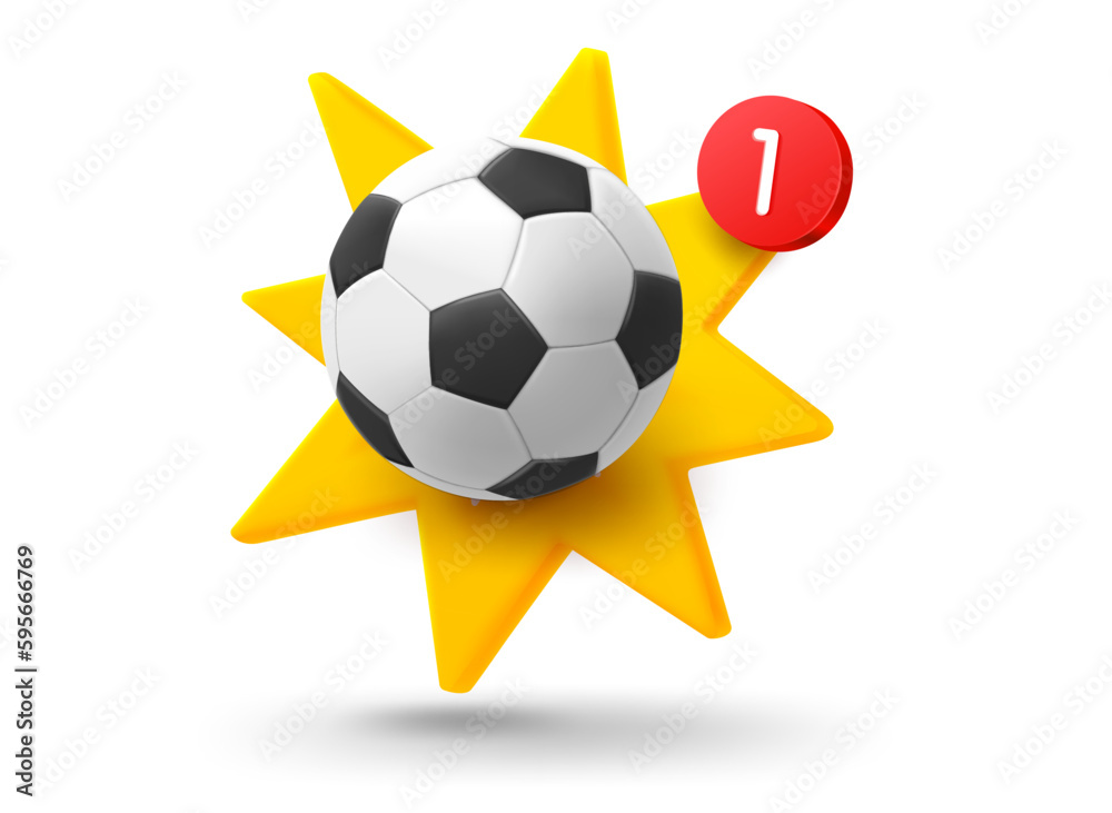 Poster Soccer ball with explosion effect. 3d vector mobile application icon with notification