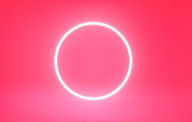 Pink room with bright neon circle framwe. 3d vector premium showcase for display products