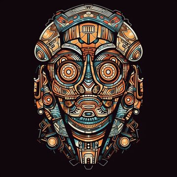 Monster alien robotic face illustrations design, generative ai