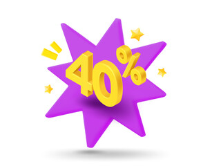 40 percent sale. Shining gold digits with flash effect. Season Discount concept. 3d vector banner