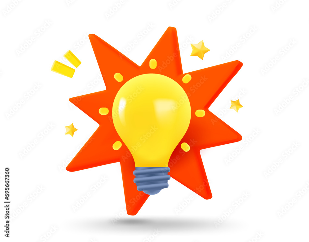 Poster Shining Lightbulb. Idea concept. 3d vector mobile application icon with notification